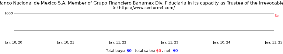 Insider Trading Transactions for Banco Nacional de Mexico S.A. Member of Grupo Financiero Banamex Div. Fiduciaria in its capacity as Trustee of the Irrevocable Trust No. F/173183
